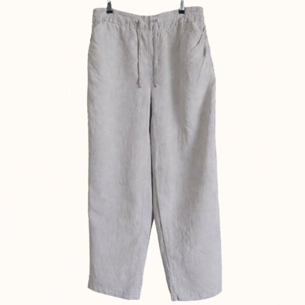 Artisan Ny 100% Linen Light Gray Flowy Wide Leg Pants XL